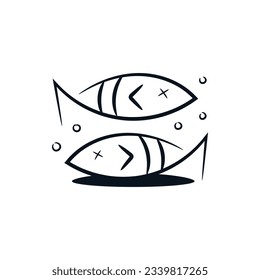 Dos peces de la línea dibujada a mano debajo del agua, dibujos animados, dibujos animados, dibujos animados, dibujos del logo