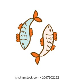 Two fish. Vector color illustration, design element.
