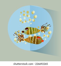 Two fishes.Two fishes on a blue background. Vector illustration.
