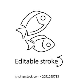 Two fishes outline icon. Maldives seafood and diving. Tropical resort. Customizable linear contour symbol. Editable stroke. Isolated vector stock illustration