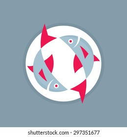 Two fishes - vector logo template concept illustration. Fish sign. Sea food. Design elements.