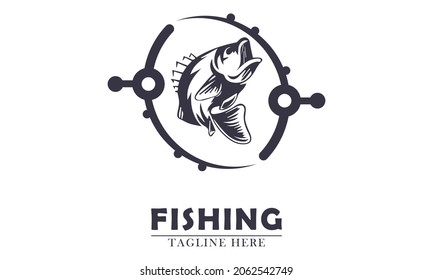 two fishing rods wrapped around a fish simple vector illustration, suitable for fishing hobby abstract design template