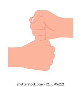 Two fist in greeting communication or in fight, conflict, bump hand. Relationship people, sign success or suppress. Vector illustration