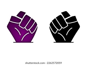 Two fist icon symbol of boxing match or victory in black and purple style. Isolated on a white background.