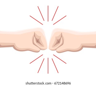 Two fists are against each other in readiness to hit. Web site page and mobile app design vector element