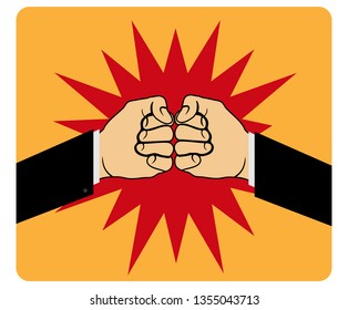 Two fists bump against each other, flat design