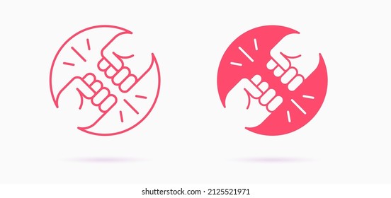 Two fists bumping icon. Brotherhood, conflict, punch logo template. Vector illustration.