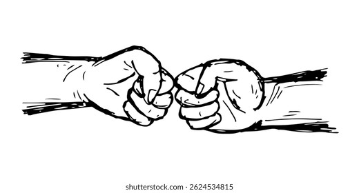 Two fists bumping together, a gesture of greeting, vector hand drawn.