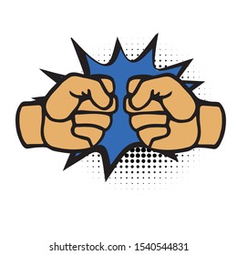 Two fists bumping together vector illustration, two hands with fists