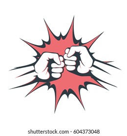 Two fists bumping together vector illustration, two hands with fists

