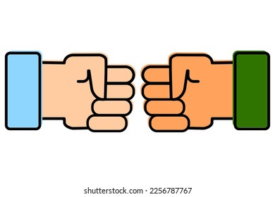 Two fists in cartoon style. The symbol of opposition. Symbol of battle, fight, war, confrontation. Vector illustration.