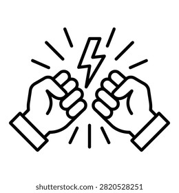 Two fists facing each other with a lightning bolt in between, symbolizing conflict, power struggle, and intense energy, ideal for illustrating competition, anger, or aggressive emotions.