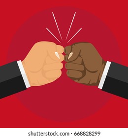 Two fists. Two fists hit each other. Flat design, vector illustration, vector.