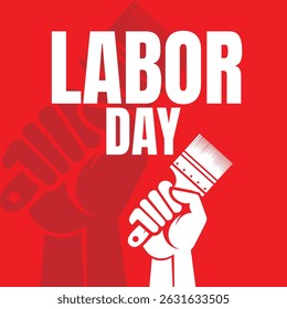 Two fists holding tools Labor Day artwork