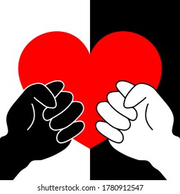 Two fists with red heart on a black and white background.Conceptual symbol for black lives matter movement. Flat style