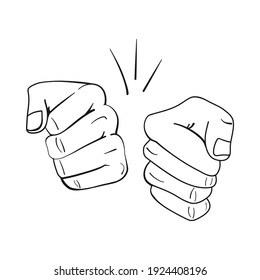 Two fists together for a fist bump gesture in vector line illustration