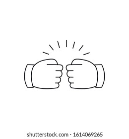 Two fists together vector illustration, two hands in air bumping together, punching label, fighting, modern design sign isolated