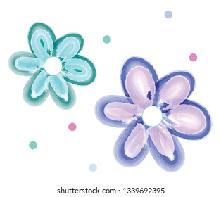 Dos cinco flores petalled que es un dibujo o ilustración de color vectorial azul y verde