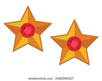 Two five-pointed stars with precious red stones in the center