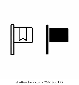 Two flag icons, one outlined with a bookmark symbol, the other solid black.
