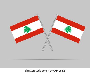 Two flagpole with National flag of Lebanese Republic. original colors and proportion. Simply vector illustration, from countries flag set.