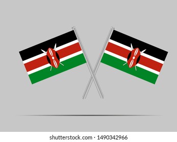 Two flagpole with National flag of Republic of Kenya. original colors and proportion. Simply vector illustration eps10, from countries flag set.