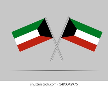 Two flagpole with National flag of State of Kuwait . original colors and proportion. Simply vector illustration, from countries flag set.