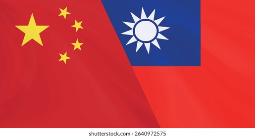 Two flags, China and Taiwan. Political relations between the two countries.