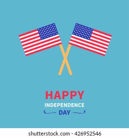 Two flags Happy independence day United states of America. 4th of July. Greeting card. Blue background. Flat design. Vector illustration