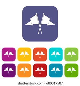 Two flags icons set vector illustration in flat style in colors red, blue, green, and other