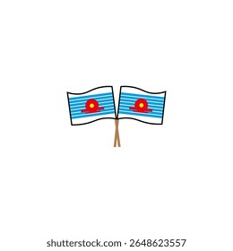 Two flags illustration. White banner symbol. Red line accent. Simple vector design.