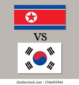 There’re two flags on grey background. One is North Korea and one is South Korea flag with VS sign between them. Concept about war, relationship, different, split and etc.