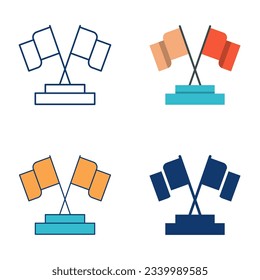 Two flags on stand icon set in flat and line style. Vector illustration.