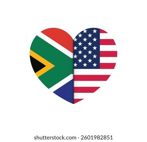 Two Flags of USA and South Africa in a heart shape
