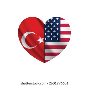 Two Flags of USA and Turkey in the heart shape