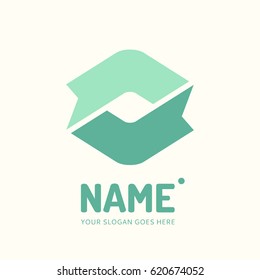 Two flags. Vector concept icon. Flat design logotype. Web graphic element.