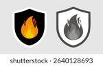 Two flame shield icons, one in color and one in grayscale, symbolizing fire safety or alert.