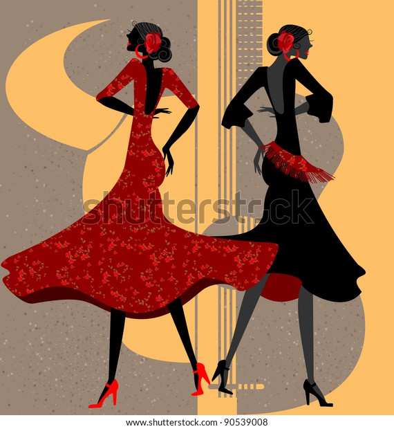 two flamenco dancers modern abstract wall mural wallpaper.