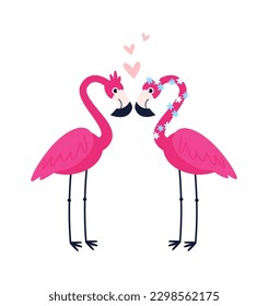 Two flamingo character in love. Vector illustration