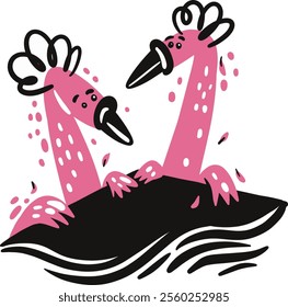 Two flamingoes trying to escape