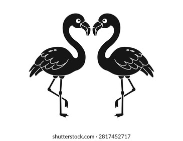 Two Flamingos Forming A Heart Shape Silhouette, Romantic Flamingos Heart Shape Vector Logo