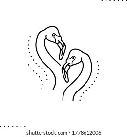 two flamingos heads and necks vector icon in outlines 