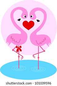 two flamingos in love