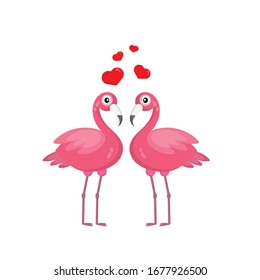 two flamingos in love with hearts.vector illustration