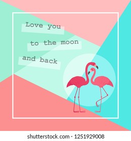 Two flamingos in love. Romantic Valentine's Day greeting card template