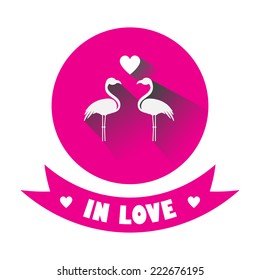 Two flamingos in love. vector card 
