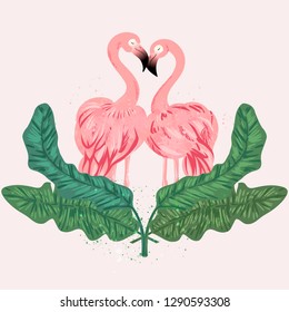 Two flamingos in love, vector, valentine's day