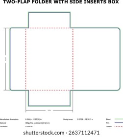 Two flap folder with side inserts box template die cut design
