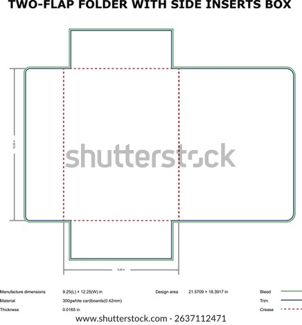 Two flap folder with side inserts box template die cut design