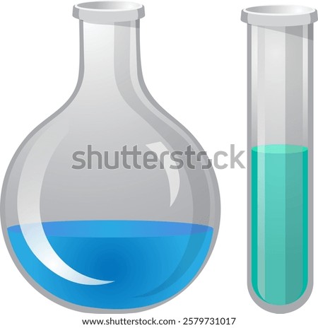 two flasks with blue and green liquid